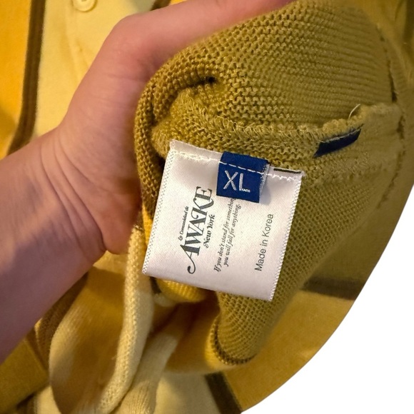 Awake NY Men's Wool Striped Yellow Cardigan Size XL - Picture 5 of 7